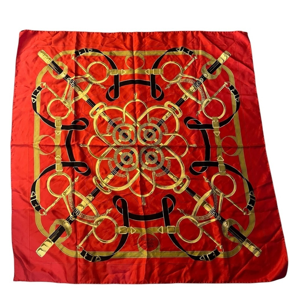 Hermès Esperon D’Or Red and Gold Silk Scarf - Picture 1 of 9